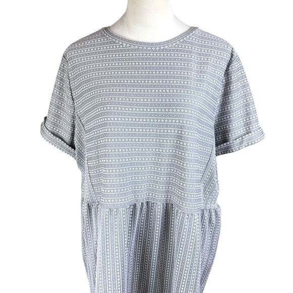 LOFT Plus Gray & White Jacquard Pattern Stretch Knit Button Back Babydoll Dress - Picture 10 of 13